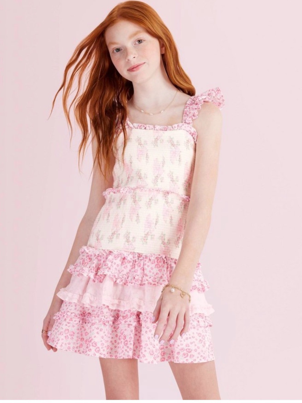 NWT LoveShackFancy x Target Evie Blooming Bows smocked tier ruffle Dress -size 9